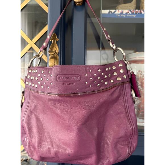 Coach Leather Studded Hobo Shoulder Bag in Plum Purple - Picture 3 of 10